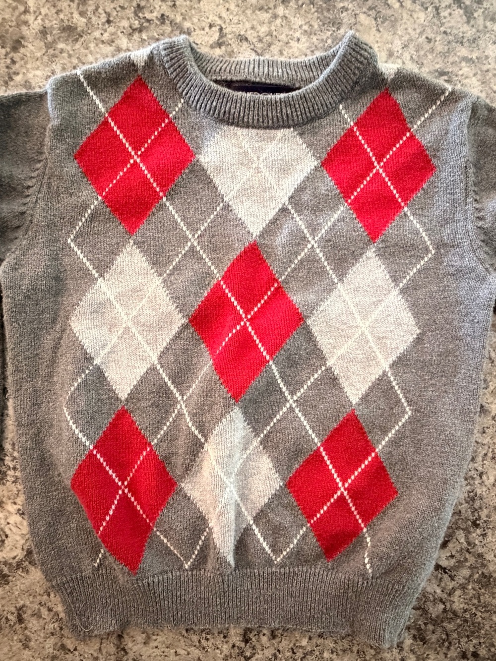 Cherokee Toddler Boys 4T Argyle Sweater Gray Red White 100% Cotton Crewneck